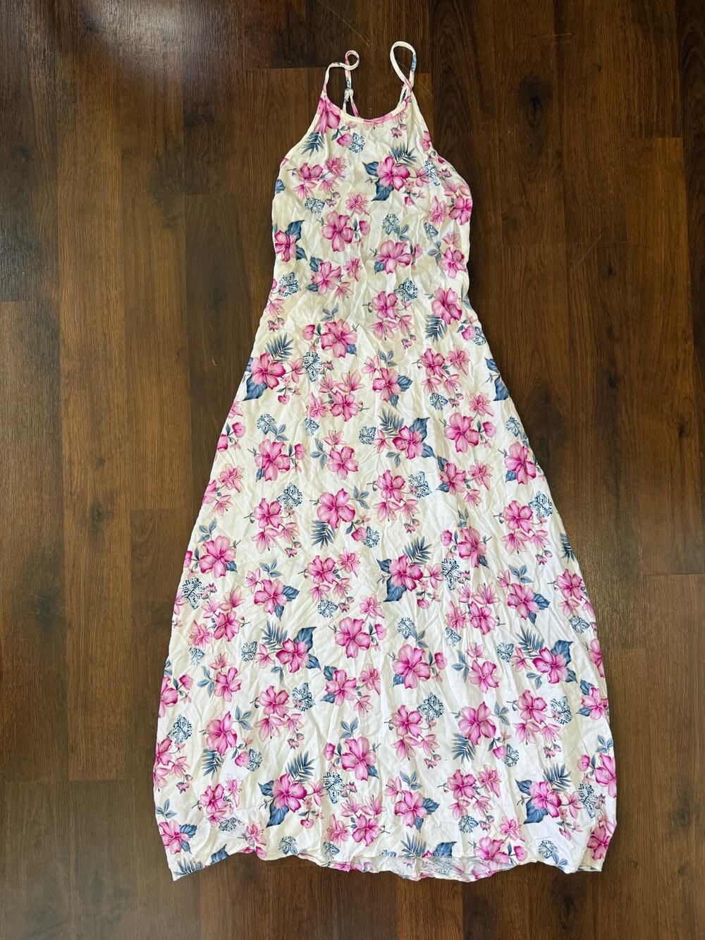 Frankie’s Bikinis Rae Open Back Floral Maxi Dress Floral Garden Sz XS Feminine